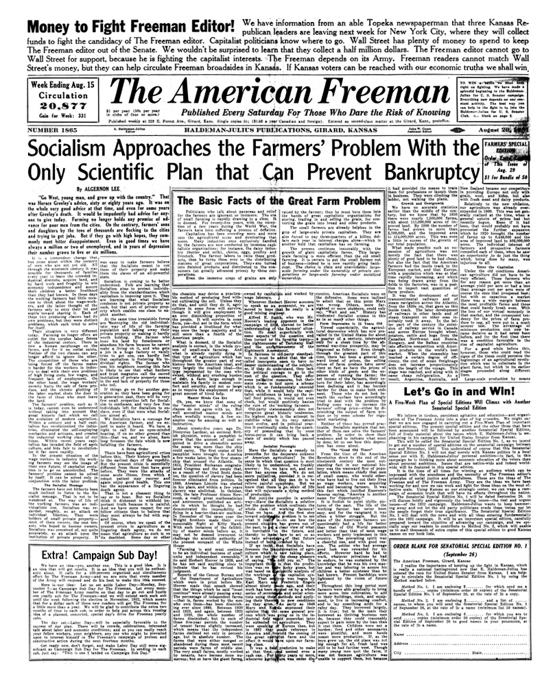 (image for) The American Freeman - Number 1865, August 29, 1931 - Click Image to Close